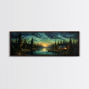 Vah Gogh Inspired Starry Night Farmhouse Painting Framed Canvas Print, Beautiful Minimalist Landscape Painting, Wall Art