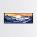 Midcentury Modern Watercolor Painting of a Mountain Sunset, Large Canvas Print, Mountain Artwork, Guest Room Art, Mountain Print, Panoramic