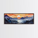 Midcentury Modern Watercolor Painting of a Mountain Sunset, Large Canvas Print, Mountain Artwork, Guest Room Art, Mountain Print, Panoramic