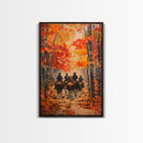 Cowboys Riding Into Town On Thanksgiving, Western Fall Decor, Framed Canvas Print, Autumn Outdoor Decor, Christmas poster