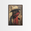 Moody Cowboy with Red Scarf Framed Canvas Print - Rustic Winter Landscape Art Best Gift Idea 2024 Christmas Wall Art