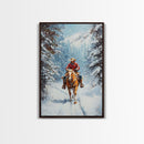 Cowboy Walking Through Snowy Winter Forest Canvas Print, Western Christmas Art Gift, Holiday Wall Decor, Rustic Art, Framed Canvas Print