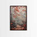 Framed Canvas Print of Autumn Pathway with Red Leaves, Seasonal Wall Art, Best Gift Idea, Modern Farmhouse Fall Decor, Moody Landscape