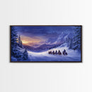 Winter Wonderland Cowboy Canvas Print, Snowy Mountain Landscape Art, Rustic Christmas Decor, and Holiday Western Themed Wall Art