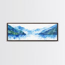 Reflections - Foggy Mountain Morning - Watercolor Painting Print - Wood Framed Wall Art - Panoramic Painting