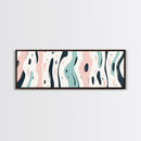 Retro Pink and Turquoise Animal Print Abstract Art, Framed Canvas Print, Wood Framed Extra Large Panoramic Art, 20x60 Art, 24x72 Art