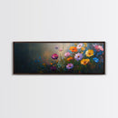 Wildflowers In a Thunder Storm, Framed Canvas Print, Colorful Botanical Print, Field of Wildflowers Canvas Art, Dark Floral Landscape Wide Art