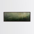 Fog Over The Wild Flowers Framed Canvas Print, Moody Muted Decor, Panoramic Painting Wall Art, Living Room Decor