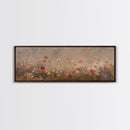 Wild Flowers On a Grey Background, Framed Canvas Print, Panoramic Oil Painting Print, Boho Farmhouse Decor, Modern Rustic Primitive Decor