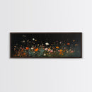 Dark & Moody Wild Flowers Under a Full Moon, Framed Canvas Print, Panoramic Extra Wide Wall Art, Oversized Home Decor