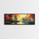 Dark and Moody Landscape, Sunset in the Valley, Framed Canvas Print, Original Artwork Gift Idea, Horizontal Print, Above Sofa, Lake House Decor, Lake Art