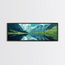 Reflections On The Lake - Framed Canvas Print - Panoramic Original Landscape Painting - Lake Painting - Mountain Painting - Minimalist Muted Art