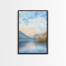 The Calm Lake Framed Canvas Print, PNW Wall Art, Modern Realism Home Decor, Watercolor Landscape Print