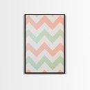 Mint Green and Pink Chevrons, MCM style Mid Century Modern Home Decor, Framed Canvas Print, Whimsical Wall Art