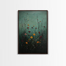 Moody Wild Flowers Print, Framed Canvas, Boho Decor, Wildflowers in a Rain Storm, Modern Farmhouse, Rustic Decor