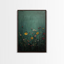 Wildflower Print, Oil Painting Flower Canvas Print Boho Botanical Wall Art, Dark and Moody Home Decor, Minimalist Bouquet