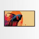 Retro 80s Style Painting of a Betta Fish, Framed Canvas Print, Home Decor Gift Artwork, Fish Painting, Fish Art
