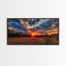 Sunset Over an Oklahoma Field, Framed Canvas Print, Photography Style Wall Art, Beautiful Home Decor