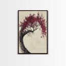 Wabi Sabi Japanese Maple Tree Framed Canvas Print, Minimalist Home Decor, Vertical Living Room Art