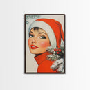 1950s Christmas Portrait Postcard Style Art Canvas Print, Wood Framed Christmas Decor, Christmas Wall Art, Christmas Seasonal Painting