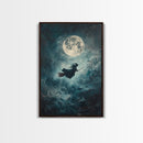 Witchy Decor, Witch Wall Art, Witch Riding a Broom Under a Full Moon, Witch Painting, Framed Canvas Print, Witchy Wall Art, Halloween Decor