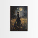 Witch Under a Full Moon Framed Canvas Print, Vintage Art Prints, Dark Academia, Witchy Gifts, Halloween Prints, Gothic Wall Art