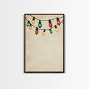 Drawing of Retro Christmas Lights Canvas Print - Framed Canvas - Minimalist Christmas Art - Boho Christmas Art - Rustic Christmas Art