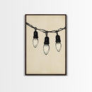 Black and White Sketch of Christmas Lights Canvas Print - Framed Canvas - Minimalist Christmas Art - Boho Christmas Art - Rustic Christmas Art