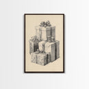 Drawing of Christmas Gifts Canvas Print - Framed Canvas - Minimalist Christmas Art - Boho Christmas Art - Rustic Christmas Art