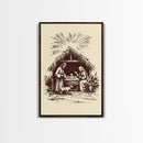 Retro Nativity Scene Canvas Print - Framed Canvas - Minimalist Christmas Art - Boho Christmas Art - Rustic Christmas Art
