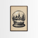Retro Christmas Snowglobe Canvas Print - Framed Canvas - Minimalist Christmas Art - Boho Christmas Art - Rustic Christmas Art
