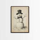 Retro Snowman Canvas Print - Framed Canvas - Minimalist Christmas Art - Boho Christmas Art - Rustic Christmas Art