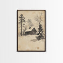 Christmas Cabin Canvas Print - Framed Canvas - Minimalist Christmas Art - Boho Christmas Art - Rustic Christmas Art