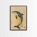 Japanese Style Dolphin Print, Nautical Decor, Framed Canvas Print, Dolphin Painting, Dolphin Art, Gift For Him, Office Art