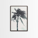 Palm Tree In The Wind, Framed Canvas Print, Wabi Sabi Watercolor Painting of a Palm Tree, Statement Piece Art