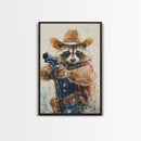 Rootin' Tootin' Racoon Cowboy, Framed Canvas Print, Ready to Hang, Racoon Painting