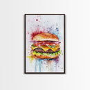 Hamburger Oil Painting Canvas Print Kitchen Wall Art Food Decor, Dining Room Burger Wall Decor, Restaurant Decor, Food Review Kitchen Art