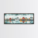 Panoramic Painting Print of Nantucket, Framed Canvas Print, Nantucket Painting, nautical seascape landscape painting, Nautical Decor