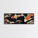 Wabi Sabi Boho Painting Print of Ko Fish, Japanese Style Decor, Panoramic Horizontal Wall Art, Extra Wide 70 Inch Wall Art, 72 Inch Wide Art
