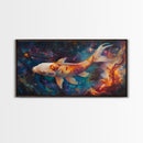 Koi Fish in Space, Framed Canvas Print, Abstract Wabi Sabi Style Painting, Koi Fish Home Decor, Japanese Style Artwork, Boho Decor