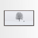Solitude - Framed Canvas Print - Ready To Hang Wall Art - Winter Decor - Lone Tree In A Snow Covered Valley - Winter Landscape Painting