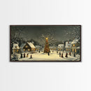 Festive Christmas Village Wall Art Framed Canvas Print, Festive Christmas Street Scene, Cozy Christmas Wall Art, Ready To Hang Xmas Decor