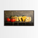 Still Life of Tomatoes and Cheese - Framed Canvas Print - Kitchen Wall Art - Kitsch Home Decor - Food Oil Painting Wall Art