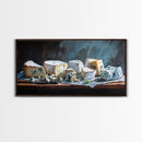 Oil Painting of Bleu Cheese Framed Canvas Print - Funky Kitchen Art - Ready To Hang - Painting For Kitchen - Eclectic Home Decor - Kitsch Kitchen