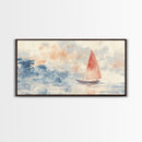 Sailboat sails at Dawn Framed Canvas Print - Nautical Decor - Coastal Decor - Neutral Seascapes Painting - Modern Wall Art
