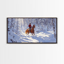 The Winter Cowboy Framed Canvas Print - Cowboy Rides His Horse Through The Snow - Cabin Decor - Outdoorsman Gift Idea - Cowboy Gift