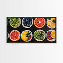 Fruit Basket Painting Canvas Print, Modern Fswmrhouse Kitchen Wall Art, Vintage Fruit Art For Dining Room Framed and Ready To Hang