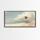 Lone Palm Tree on a Desert Island, Beach Painting Canvas Print, Nautical Landscape Painting, Beach Wall Art, Travel Gift, Vacation Gift