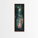 Forest at Dusk Painting Framed Canvas Print Long Narrow Wall Art, Rustic Decor Above Couch Art, Tall Skinny Art Gift Idea Christmas