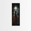 Moonlight silhouette painting mysterious framed canvas print, dark romance art, moonlit field wall decor, spiritual night scene art